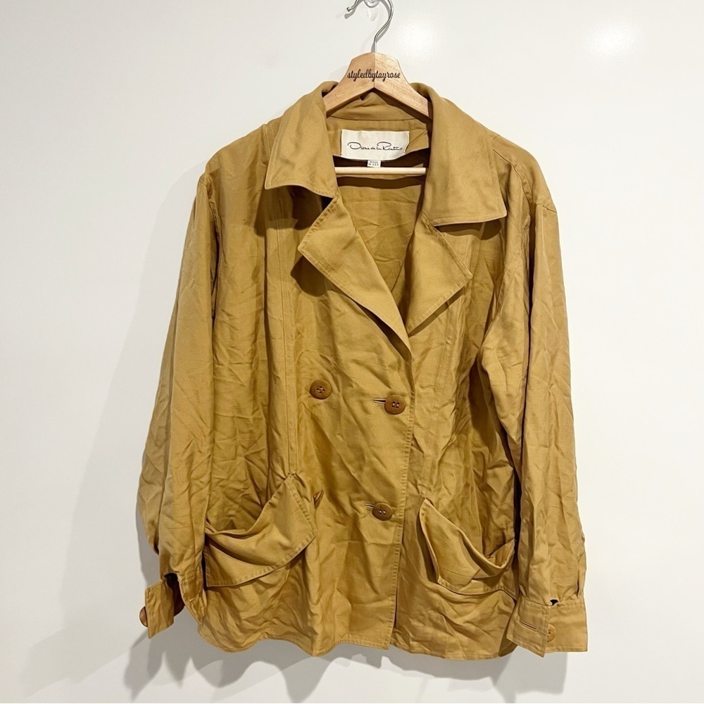 Oscar de la Renta Linen Button Blazer Jacket